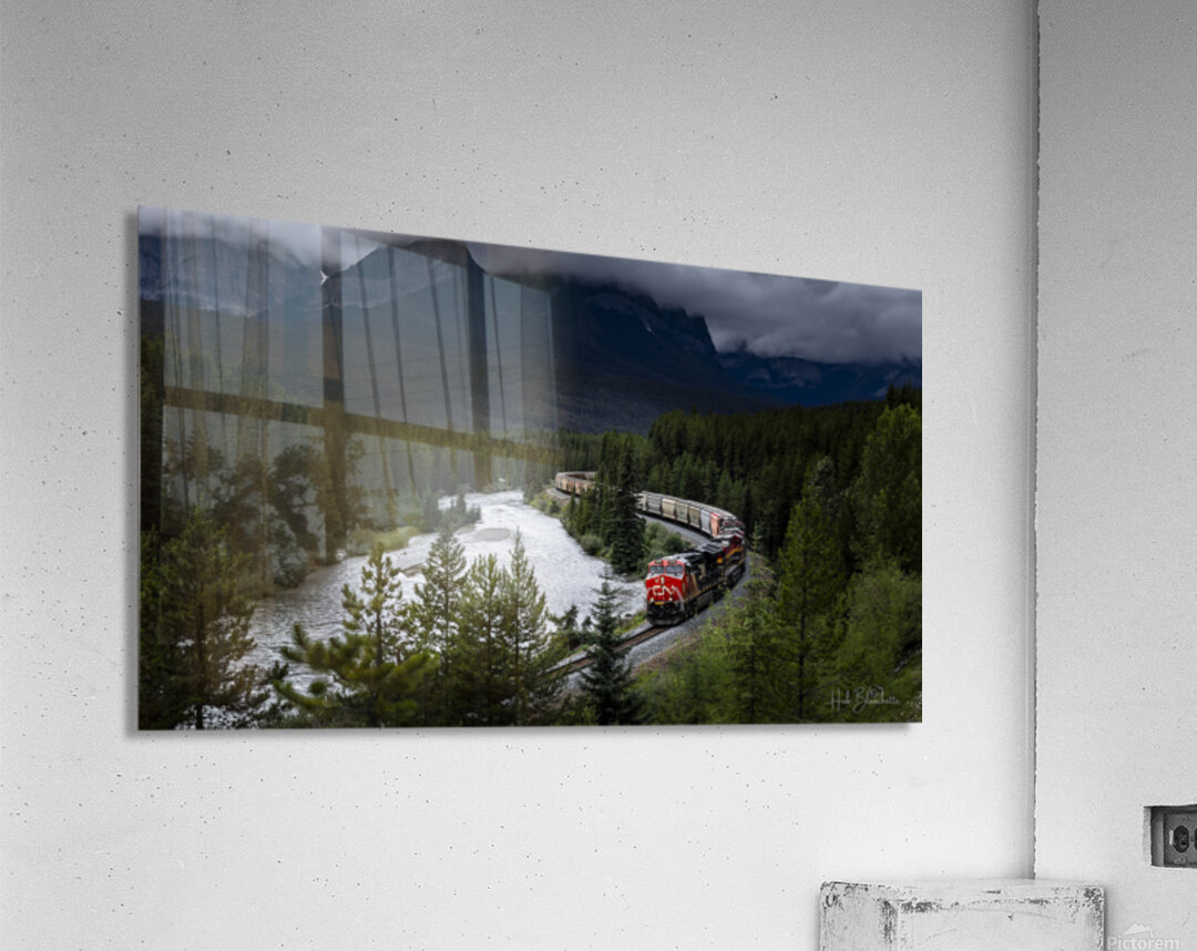 CN Train At Morants Curve In Lake Louise Alberta Canada Acrylic Print