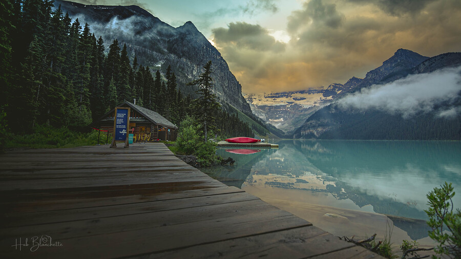 Sunrise At The Canoe Club Lake Louise Alberta Canada  Print