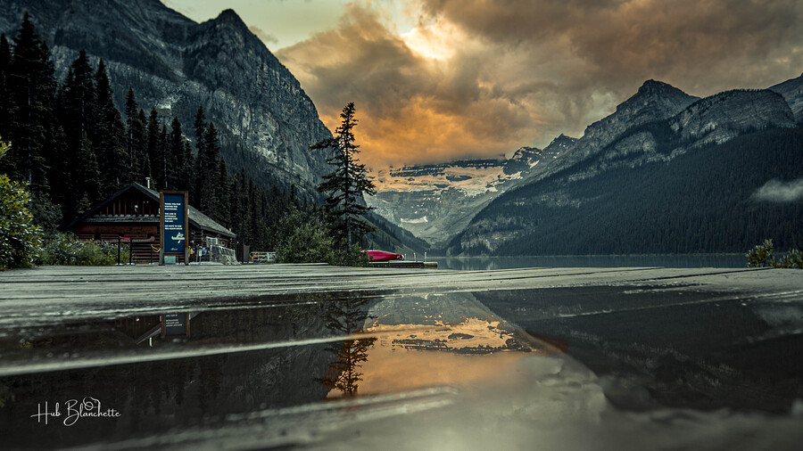 Sunrise On The Boardwalk At The Fairmont In Lake Louise Alberta Canada  Print