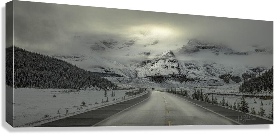 Morning Drive Through Fresh Snow In The Columbia Icefields Alberta Canada Canvas Print