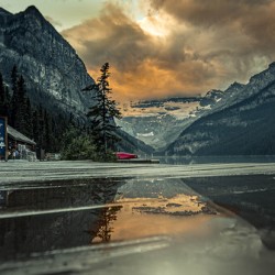 Sunrise On The Boardwalk At The Fairmont In Lake Louise Alberta Canada