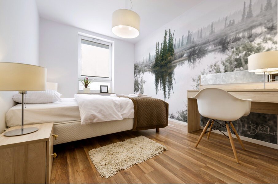 Foggy Eerie Morning in Jasper Alberta Canada  Mural print