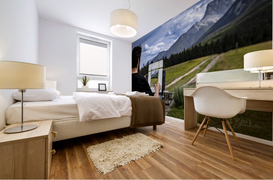 Unknown Artist Painting The Three Sisters In Canmore Alberta Canada Mural print